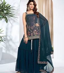 Women Floral Embroidered Regular Thread Work Kurta with Sharara & With Dupatta
