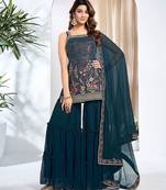 Women Floral Embroidered Regular Thread Work Kurta with Sharara & With Dupatta