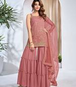 Women Floral Embroidered Regular Thread Work Kurta with Sharara & With Dupatta