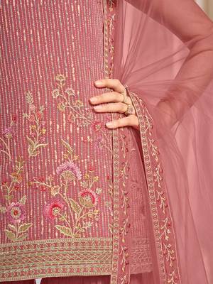 Women Floral Embroidered Regular Thread Work Kurta with Sharara & With Dupatta 2