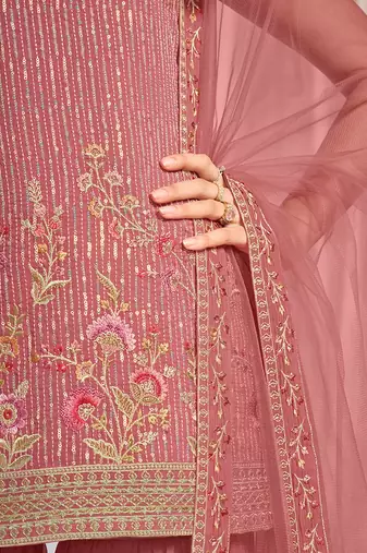 Women Floral Embroidered Regular Thread Work Kurta with Sharara & With Dupatta