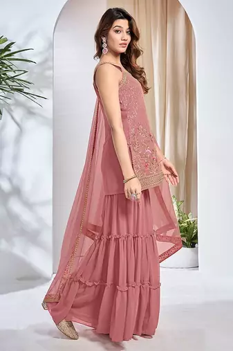 Women Floral Embroidered Regular Thread Work Kurta with Sharara & With Dupatta