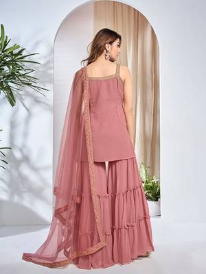 Women Floral Embroidered Regular Thread Work Kurta with Sharara & With Dupatta 6
