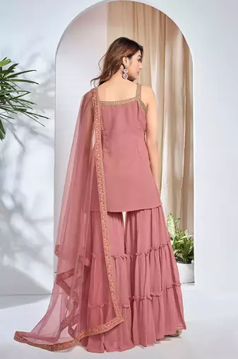 Women Floral Embroidered Regular Thread Work Kurta with Sharara & With Dupatta