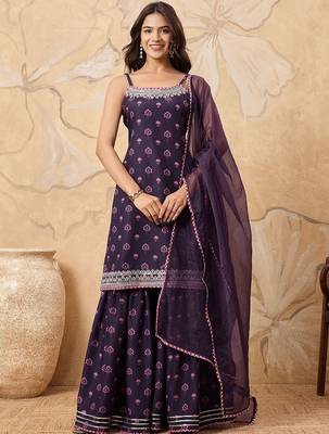 Floral Printed Sleeveless Kurta with Sharara With Dupatta 1