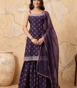 Floral Printed Sleeveless Kurta with Sharara With Dupatta