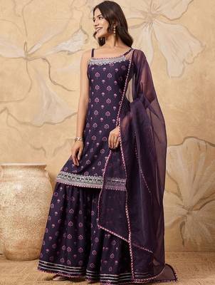 Floral Printed Sleeveless Kurta with Sharara With Dupatta 3