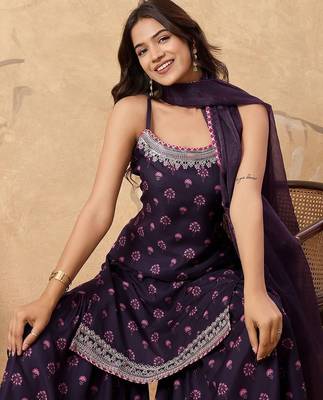 Floral Printed Sleeveless Kurta with Sharara With Dupatta 6