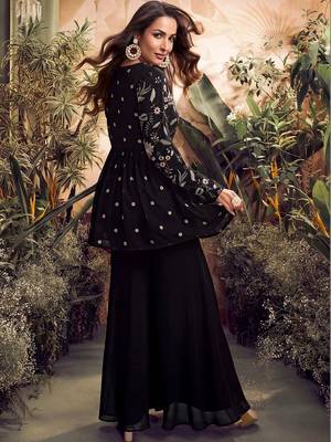 Floral Embroidered Pleated Thread Work Georgette A-Line Kurti With Sharara 2