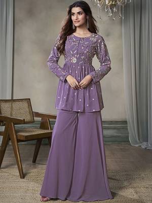 Floral Embroidered Pleated Georgette A-Line Kurta with Sharara 1