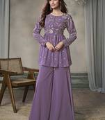 Floral Embroidered Pleated Georgette A-Line Kurta with Sharara