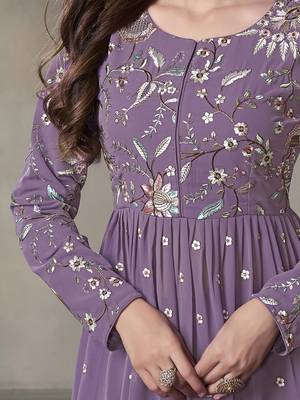 Floral Embroidered Pleated Georgette A-Line Kurta with Sharara 2