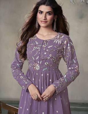 Floral Embroidered Pleated Georgette A-Line Kurta with Sharara 6
