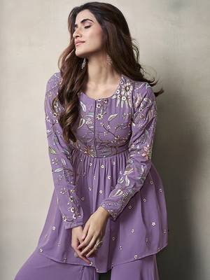 Floral Embroidered Pleated Georgette A-Line Kurta with Sharara 7