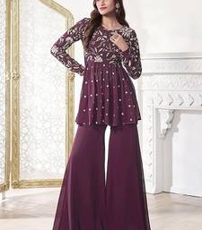 Floral Embroidered Pleated Georgette A-Line Kurta with Sharara