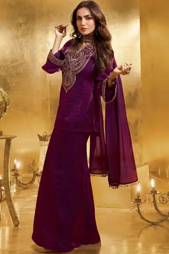 Women Floral Zari Embroidered Yoke Design Crushed Organza Kurta Set with Dupatta