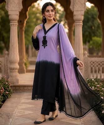Lavender & black crepe silk beads sequence kurta pant set with dupatta 2