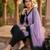 Lavender & black crepe silk beads sequence kurta pant set with dupatta