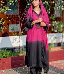 Pink & black crepe silk beads sequence kurta pant set with dupatta