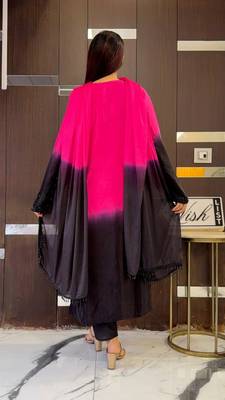 Pink & black crepe silk beads sequence kurta pant set with dupatta 3