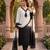 White & black crepe silk beads sequence kurta pant set with dupatta
