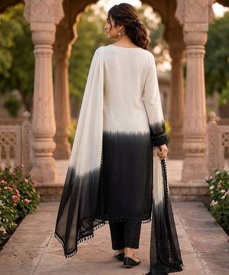 White & black crepe silk beads sequence kurta pant set with dupatta 4