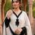 White & black crepe silk beads sequence kurta pant set with dupatta