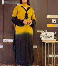 Yellow & black crepe silk beads sequence kurta pant set with dupatta