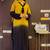 Yellow & black crepe silk beads sequence kurta pant set with dupatta