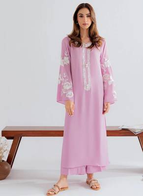 Pink chanderi silk sequence embroidery kurta pant set 1
