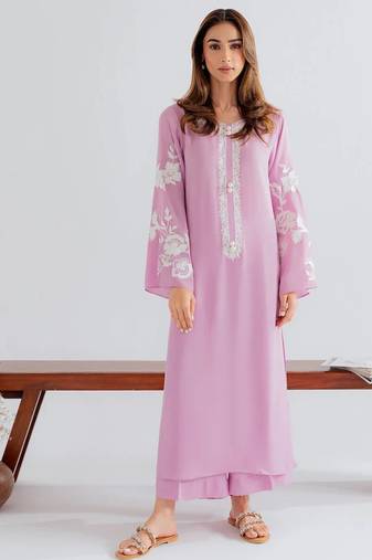 Pink chanderi silk sequence embroidery kurta pant set