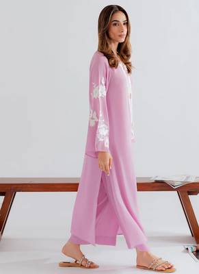 Pink chanderi silk sequence embroidery kurta pant set 3