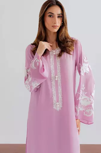 Pink chanderi silk sequence embroidery kurta pant set