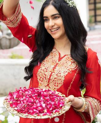 Red Embroidered Kurta with Bell Palazzo Set 7