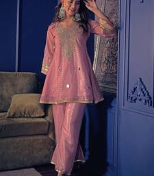 Embroidered Zari Mirror Work Ethnic Motifs Empire Kurta Trouser Set