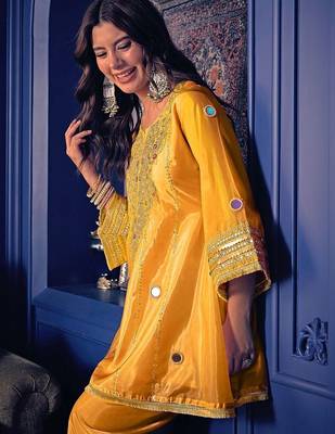 Embroidered Zari Mirror Work Ethnic Motifs Kurta Salwar Set 2