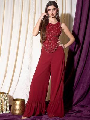 Embordered Top With Palazoo Indo western Set 1