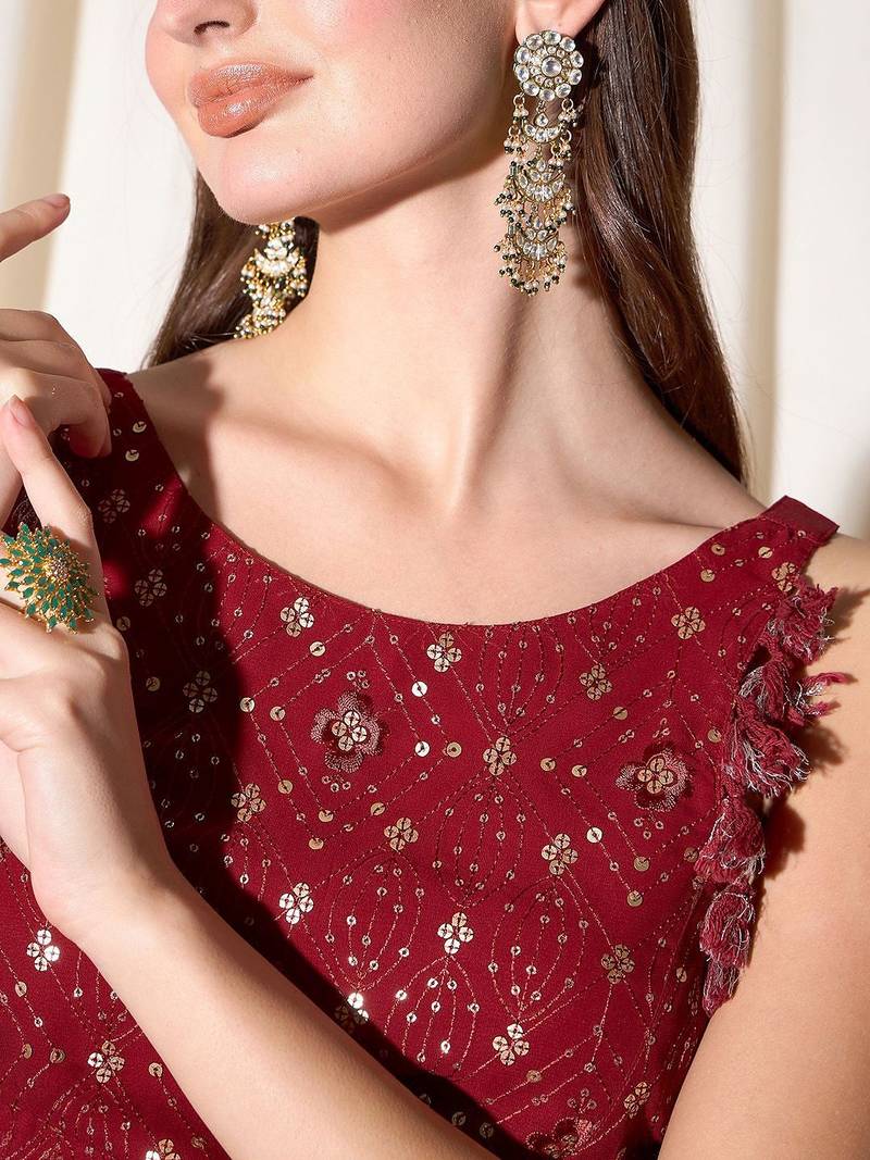 Embordered Top With Palazoo Indo western Set