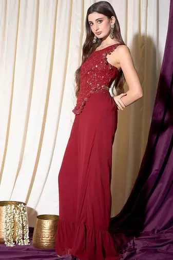 Embordered Top With Palazoo Indo western Set