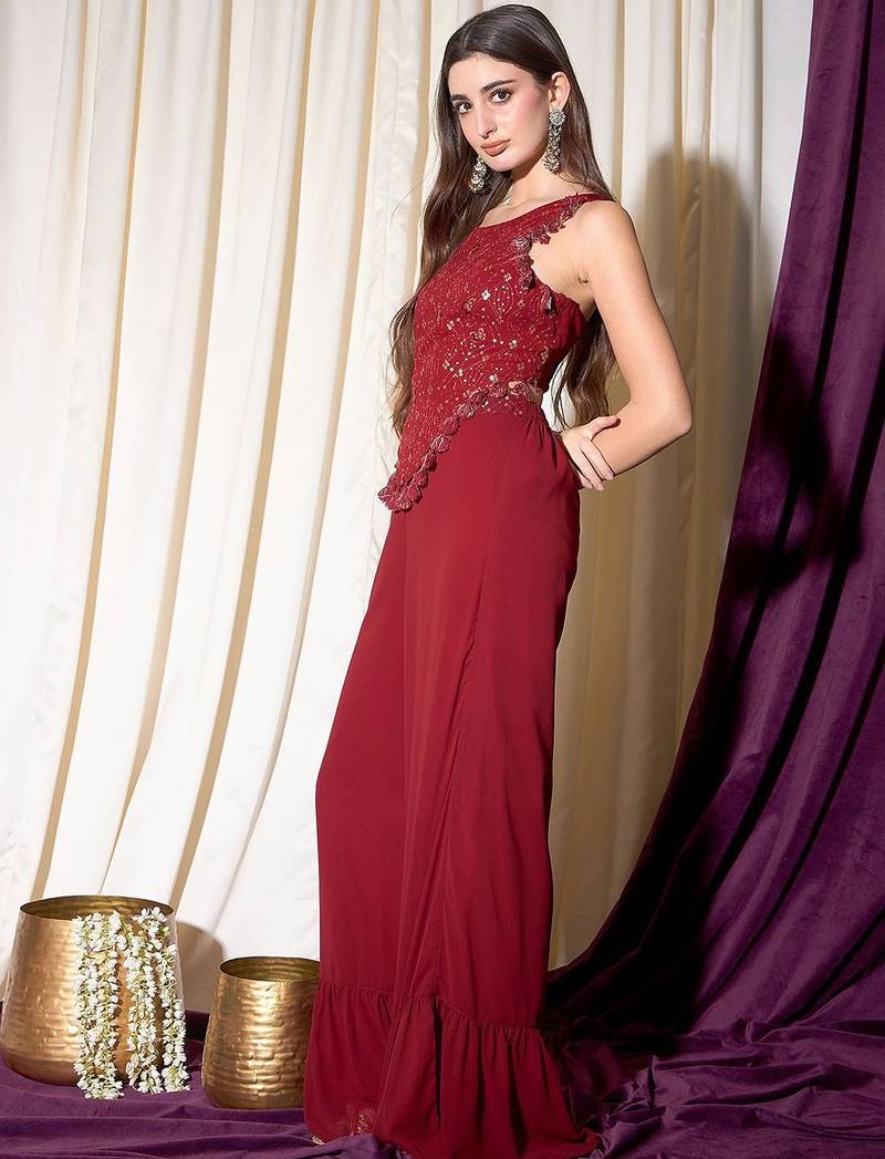 Embordered Top With Palazoo Indo western Set