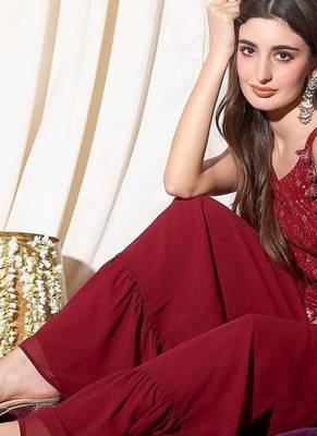 Embordered Top With Palazoo Indo western Set 7