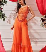 Women Embroidered Sleeveless Top With Palazzos indo western set