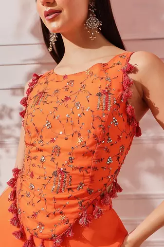Women Embroidered Sleeveless Top With Palazzos indo western set