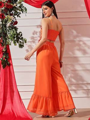 Women Embroidered Sleeveless Top With Palazzos indo western set 7