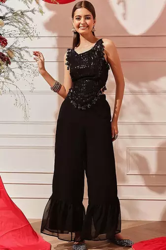 Bling & Sparkly Embellished Top with Palazzos Indo western set 