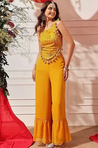 Embellished Top with Palazzos indo western set 
