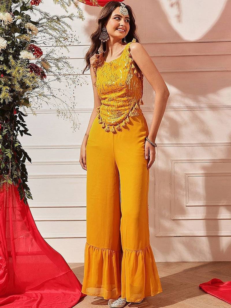 Embellished Top with Palazzos indo western set 