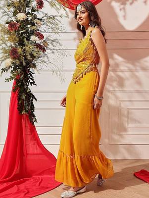 Embellished Top with Palazzos indo western set  3
