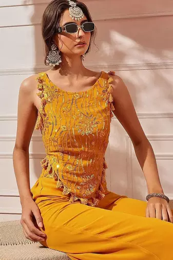 Embellished Top with Palazzos indo western set 