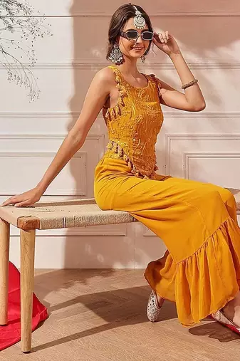 Embellished Top with Palazzos indo western set 